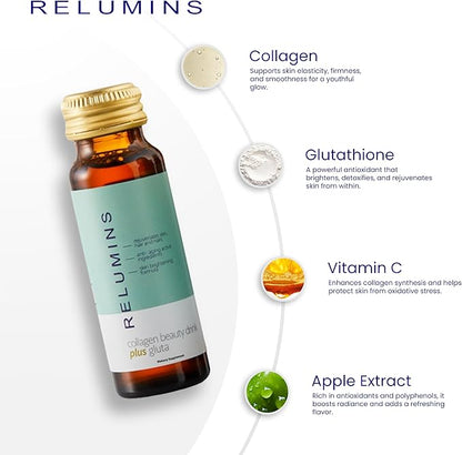 Relumins Advance Rejuvenating Collagen Beauty Drink with Glutathione, Hyaluronic, CoQ10, EGCG, Resveratrol & More - Naturally Fights Signs of Aging - Apple Flavor, Ten 50mL Drinks x 2 Packs