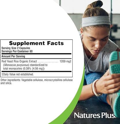 Natures Plus Herbal Actives Red Yeast Rice - 1200 mg, 120 Vegan Capsules - Vegetarian, Gluten-Free - 60 Servings