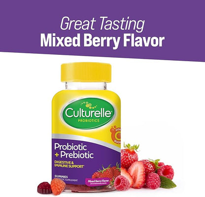 Culturelle Daily Probiotic Gummies for Women & Men, Berry Flavor, 52 Count, Naturally-Sourced Daily Probiotic + Prebiotic for Digestive Health, Non-GMO & Vegan