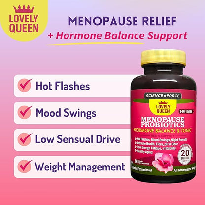 Lovely Menopause Supplement + Hormone Balance + Weight Management, Hot Flashes, Mood Swings, Vaginal Health & Dryness | Black Cohosh, Dong Quai, Ashwagandha + Probiotics, Woman Supplement, 60 ct
