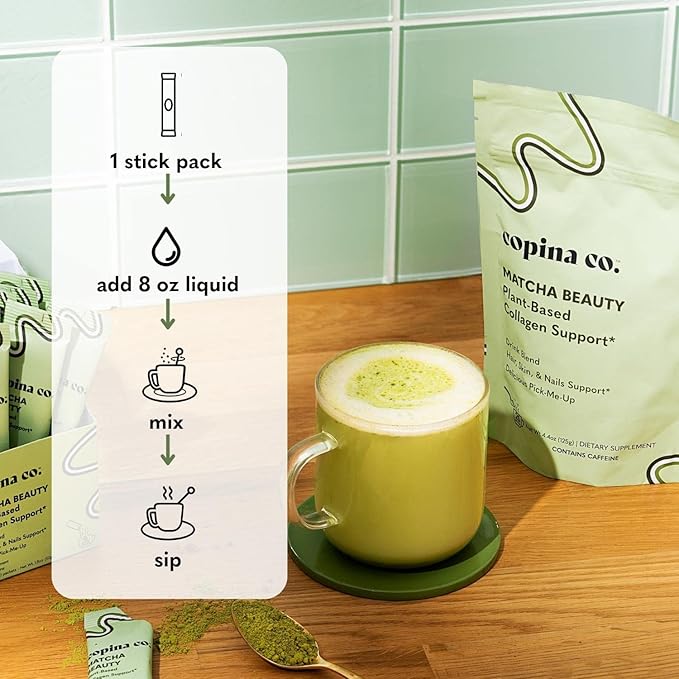 Matcha Beauty Vegan Collagen Booster Drink Blend: Plant Based Collagen Support Smoothie Drink Vegan Blend Variety Pack | Matcha Flavor || 3 Cartons, 10 Individual Servings per Carton