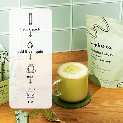 Matcha Beauty Vegan Collagen Booster Drink Blend: Plant Based Collagen Support Smoothie Drink Vegan Blend Variety Pack | Matcha Flavor || 3 Cartons, 10 Individual Servings per Carton