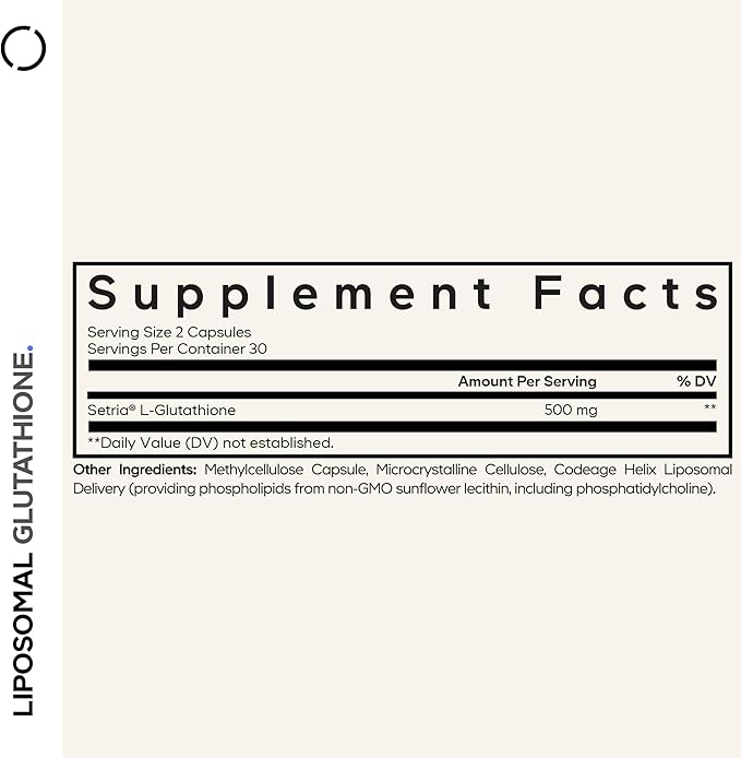 Codeage Liposomal Glutathione Supplement - Pure Reduced Setria L-Glutathione, Liposomal Delivery, Phospholipid Complex - Encapsulated Glutathione Powder Pills - Vegan, Non-GMO - 60 Capsules