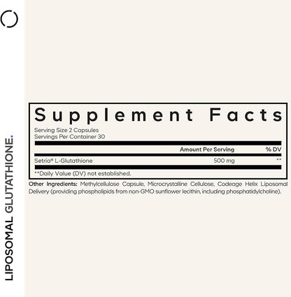 Codeage Liposomal Glutathione Supplement - Pure Reduced Setria L-Glutathione, Liposomal Delivery, Phospholipid Complex - Encapsulated Glutathione Powder Pills - Vegan, Non-GMO - 60 Capsules