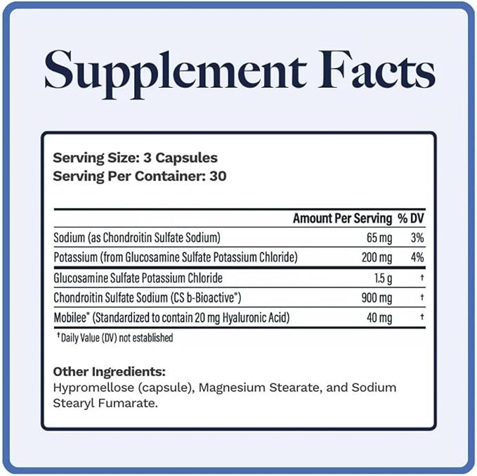 Agilen | Joint Support Supplement w/Glucosamine & Chondroitin (as CS-bBioactive®) | Hyaluronic Acid (as Mobilee®) | 3rd Party Tested | 90 Capsules
