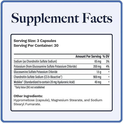 Agilen | Joint Support Supplement w/Glucosamine & Chondroitin (as CS-bBioactive®) | Hyaluronic Acid (as Mobilee®) | 3rd Party Tested | 90 Capsules