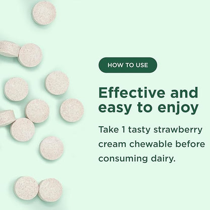 Yuve Natural Fast Acting Dairy Relief Delicious Chewables - Lactase Enzyme 9000 FCC - Say Goodbye to Dairy Discomfort from Lactose Intolerance - Strawberry Cream Flavor - 30ct