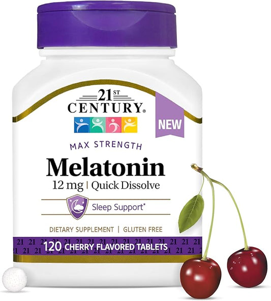 21st Century, Melatonin Quick Dissolve Tablets 10 mg, White, Cherry, 120 Count