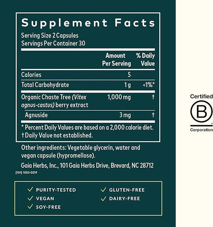 Gaia Herbs Vitex Berry - Supports Hormone Balance & Fertility in Women - 60 Vegan Liquid Phyto-Capsules (30-Day Supply)