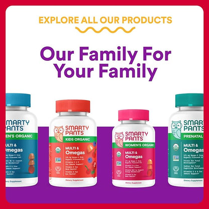 SmartyPants Organic Toddler Multivitamin Gummies: Probiotics, Omega 3 (ALA), Vitamin D3, C, Vitamin B12, B6, A, K & Zinc, Beta Carotene, Gluten Free, Three Fruit Flavors, 60 Count (30 Day Supply)