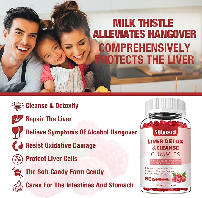 2 Pack Liver Cleanse Detox and Repair Gummies - Silymarin Milk Thistle Supplement with Artichoke, Dandelion and Elderberry - Liver Support Supplement - 120 Raspberry Flavored Gummies