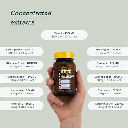 Dr Sosnowski's BioActive Shilajit Blend with Ashwagandha, Rhodiola Rosea, Lions Mane, Panax Ginseng, Royal Jelly, Ginkgo Biloba, Turmeric, Bee Propolis, Cordyceps & Stinging Nettle | 60 Capsules