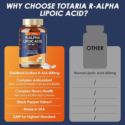 (2 Packs) R Alpha Lipoic Acid 600mg - ALA Supplement Capsules for Neuropathy Support Supplement Antioxidant, Nerve Health, Liver Detox, Metabolism and Cell Energy, Anti-Aging, Non-GMO, Gluten Free