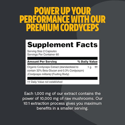 FreshCap Cordyceps Mushroom Capsules 10,000mg - Cordyceps Extract Mushroom Supplement, Mushroom Extract, Energy Supplements, Ayurveda Nootropic Mushroom Supplements (120 Capsules)
