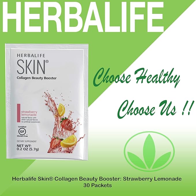 Herbalife Skin Strawberry Lemonade 30 Packets (5.7G) Skin Collagen Beauty Booster: No Artificial Flavor, No Artificial Sweeteners, Gluten-Free