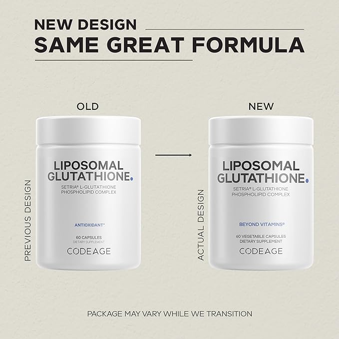 Codeage Liposomal Glutathione Supplement - Pure Reduced Setria L-Glutathione, Liposomal Delivery, Phospholipid Complex - Encapsulated Glutathione Powder Pills - Vegan, Non-GMO - 60 Capsules