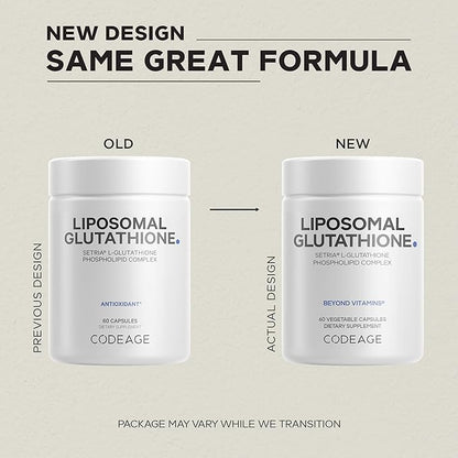 Codeage Liposomal Glutathione Supplement - Pure Reduced Setria L-Glutathione, Liposomal Delivery, Phospholipid Complex - Encapsulated Glutathione Powder Pills - Vegan, Non-GMO - 60 Capsules