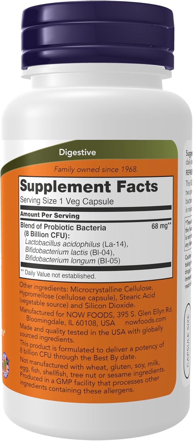NOW Foods Supplements, 8 Billion Acidophilus & Bifidus, Dairy, Soy and Gluten Free, Strain Verified, 120 Veg Capsules
