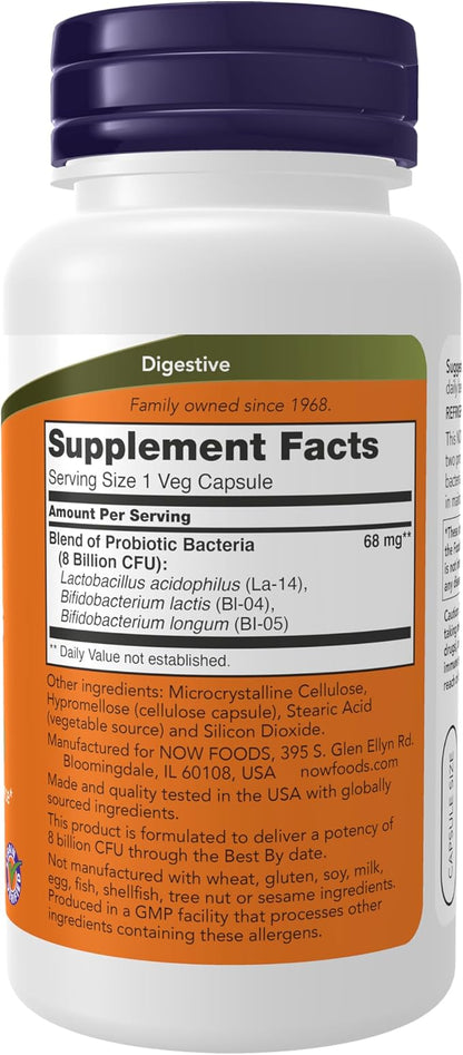 NOW Foods Supplements, 8 Billion Acidophilus & Bifidus, Dairy, Soy and Gluten Free, Strain Verified, 120 Veg Capsules