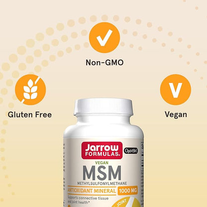 Jarrow Formulas® MSM Tablets, 1,000 mg, Methylsulfonylmethane, Joint Health Support, 120 Tablets , Up To 120 Servings