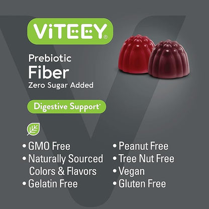 Viteey Prebiotic Fiber Gummies for Adults, 4g - Zero Sugar Added - Fiber Supplement for Digestive Health Regularity & Natural Weight Support - Vegan, Gelatin Free - Chewable Fruit Flavored Gummy