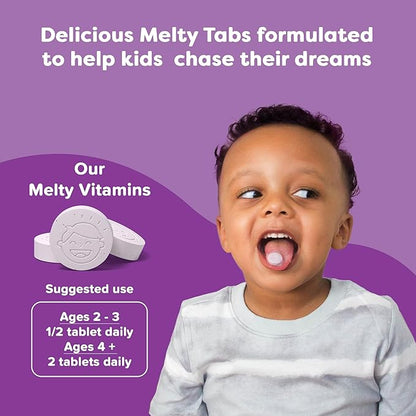 Renzo's Picky Eater Kids Multivitamin with Iron, Dissolving Kids Vitamins with Vitamin D3 & K2 and More, 60 Sugar-Free Melty Tabs, Cherry Mo’ Cherry Flavored