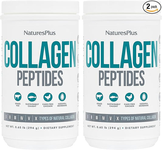 Natures Plus Collagen Peptides - 0.65 lbs Powder, Pack of 2 - Hair, Skin, Nail & Joint Health, Immune System Support - Non-GMO, Gluten Free - Up to 56 Total Servings