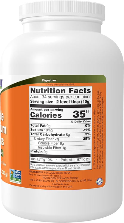 NOW Foods Supplements, Whole Psyllium Husks, Granule, Non-GMO Project Verified, Soluble Fiber, 12-Ounce