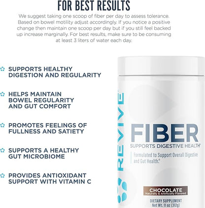 Revive MD Fiber Supplement for Digestive & Gut Health - 5g of Dietary Fiber Supports a Healthy Digestive System with Psyllium Husk & More - 30 Servings, Chocolate