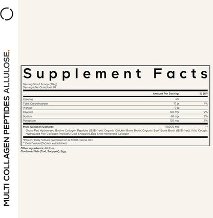 Codeage Multi Collagen Peptides Powder + Allulose - 5 Types - Grass-Fed Collagen - Rare Sugar Allulose Supplement - 0 Calorie Sweetener & 0 Carbs - 18 Amino Acids - Unflavored - Non-GMO - 30 Servings