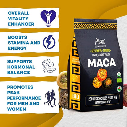 Premium Black, Red & Yellow Maca Capsules l 3000mg Serving for Increased Energy Levels & Physical Performance l Powerful Antioxidant & Immune System Booster l 100% Natural and Organic l Amazon Andes