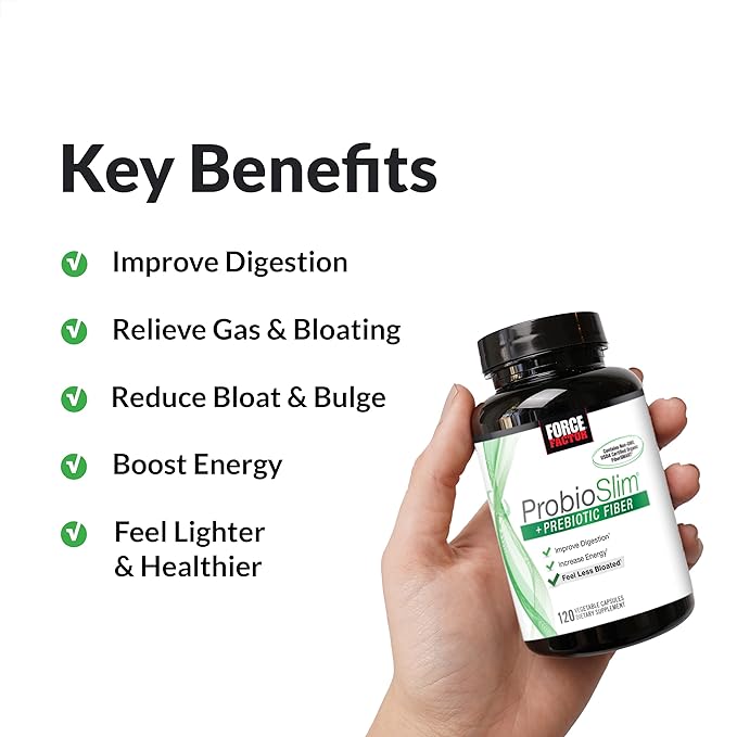 Force Factor ProbioSlim + Prebiotic Fiber, Metabolism Booster for Women & Men, Digestive Health Support, Green Tea Extract and Psyllium Husk Fiber, 120 Count (Pack of 2)