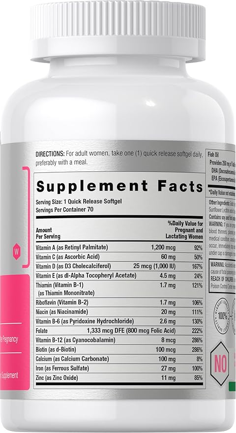 Horbäach Women's Prenatal Multivitamin with DHA, Iron and Folic Acid | 70 Softgels | Non-GMO & Gluten Free