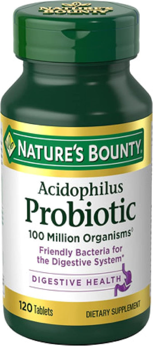Nature's Bounty Lactobacillus Acidophilus Probiotic Supplement - Daily Probiotic for Women/Men Digestive Health, 120 Tablets