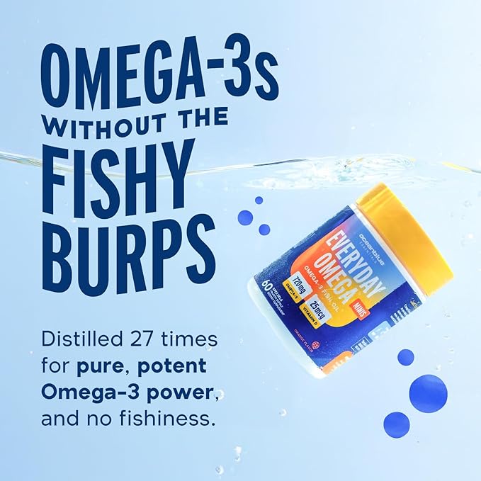 Oceanblue Essentials Brain Fuel – 60ct – Burpless Fish Oil – High Potency Omega 3 DHA Supplement for Brain and Eye Support –1000 mg – Tasty Orange Flavor – 1 Month Supply
