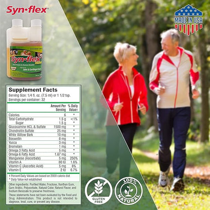 1500mg Liquid Glucosamine & Chondroitin - High Concentration Fast-Absorbing Formula Orange Flavor Helps Support Joint & Cartilage Health - with White Willow Bark, Manganese & Boswellin (32 Day Supply)