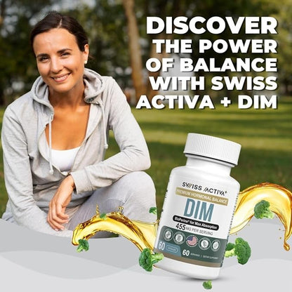 Swiss Activa+ DIM Supplement – New Formula – Hormone Balance for Women & Men – Estrogen Supplement for Women and Men– Supports Hormonal Acne & Menopause Symptoms – 60 Days Supply