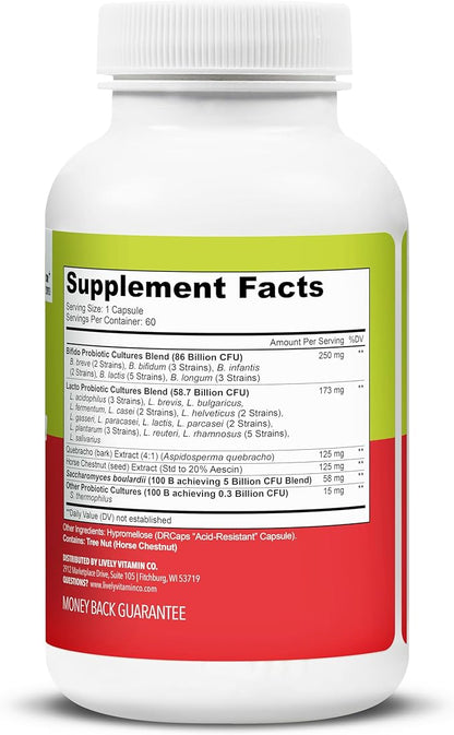 LIVELY VITAMIN CO. Great Guts Probiotic - 150 Billion CFU Probiotic - Balance Gut Microbiome, GI Tract, Inflammation, Indigestion, Reflux, Upset Stomach, & Diarrhea - 60 Caps