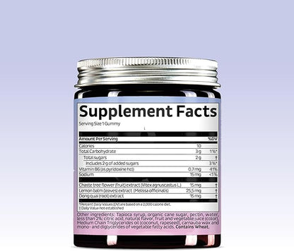 PMS Support Supplement for Women. Menstrual Relief Gummies to Target Hormonal Breakouts, Bloating, Period Cramps, & Mood Swings. Vegan, with Vitamin B6 & Lemon Balm, 30 Gummies