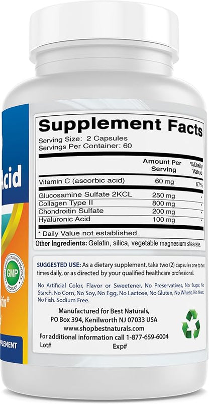 Best Naturals Hyaluronic Acid 100 mg 120 Capsules - Support Healthy Joints and Youthful Skin (859375002702)