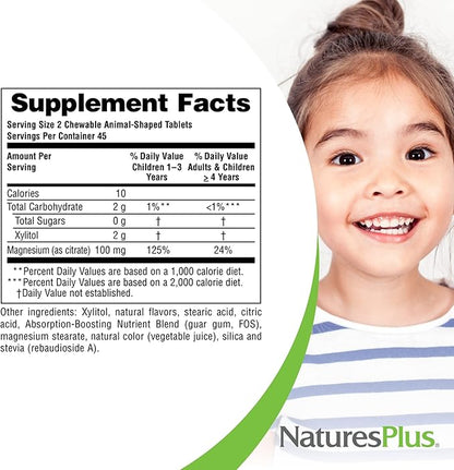 NaturesPlus Animal Parade MagKidz, Natural Cherry Flavor - 90 Animal-Shaped, Chewable Tablets - Pack of 2 - Bone & Muscle Health Support - Non-GMO, Vegan, Gluten Free, Sugar Free - 90 Total Servings