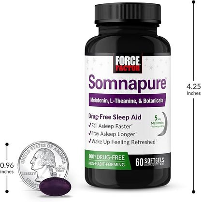 FORCE FACTOR Somnapure Softgels 2-Pack Sleep Aid to Fall Asleep Faster, Stay Asleep Longer, Wake Up Refreshed, Sleep Aid for Adults with Melatonin, Ashwagandha, Valerian Root, 120 Softgels