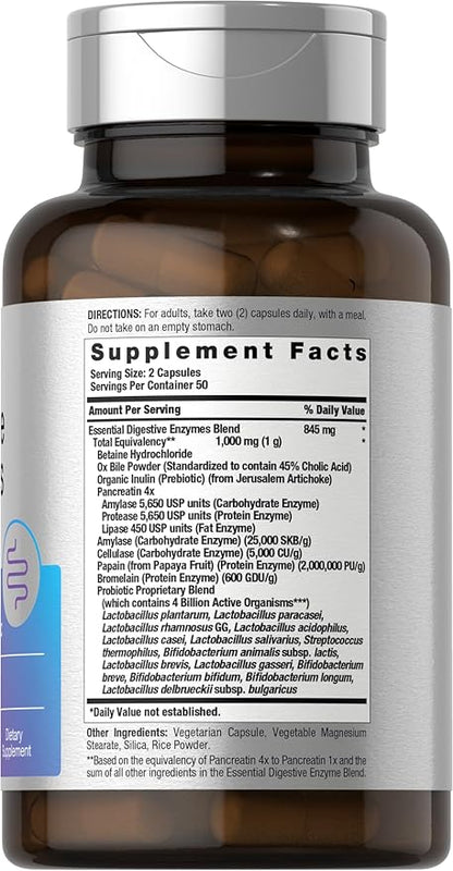 Horbäach Essential Digestive Enzymes | 100 Capsules | Enzyme Blend for Men & Women | Non-GMO & Gluten Free Supplement