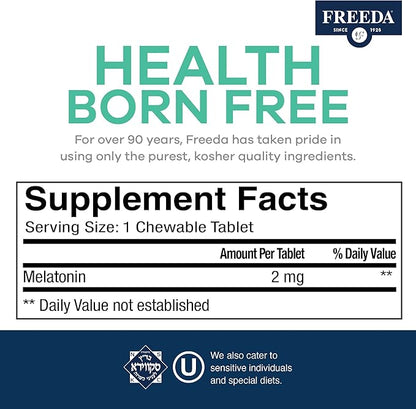 FREEDA Melatonin 2mg Sugar-Free Chewables – Natural Sleep Aid for Adults & Kids – Vegan, Kosher, Gluten-Free, Non-GMO, Easy Bedtime Support – 240 Tablets