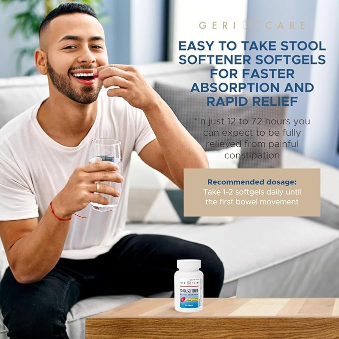 Docusate Sodium Stool Softener - 100mg Gentle Stimulant Laxative Softgels for Men & Women- Constipation Relief - Adults Daily Bowel Movement Laxative