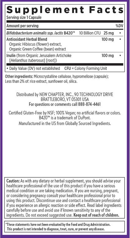 New Chapter Daily Dual Biotic Probiotic + Prebiotic for Digestion & Microbiome Health, 100% Vegan, Soy Free, Non-GMO, 60 Count (2 Month Supply)