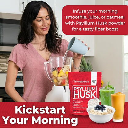 Health Plus, Psyllium Husk, 24 oz, 96 Servings - Natural Detox, Daily Dietary Fiber Supplement, Constipation Relief, Gentle Gut Cleanse, Keto Baking