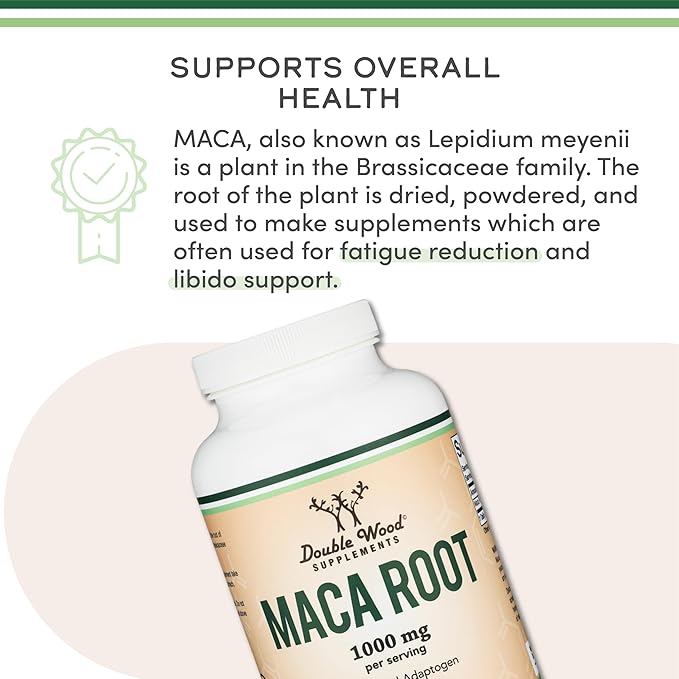 Maca Root Capsules for Women and Men, 300 Count (1,000mg of Black, Red, Yellow Maca Powder per Serving) Grown in Peru (for Energy, Performance, Motivation) by Double Wood