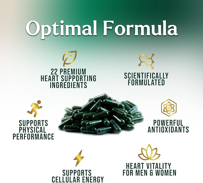 Heart Health Supplements 1650mg - CoQ10 and Antioxidants for Heart Health Support with Hawthorn, Plant Sterols & More Vitamins to Support Nitric Oxide & Energy Production, Non-GMO - 60 Capsules
