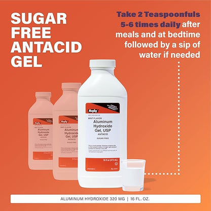 Rugby 320 mg Aluminum Hydroxide Gel, USP - Antacid Liquid - Upset Stomach, Acid Indigestion, and Heartburn Relief - Sugar-Free - Mint Flavored - 16 Fl. Oz. (6 Pack)